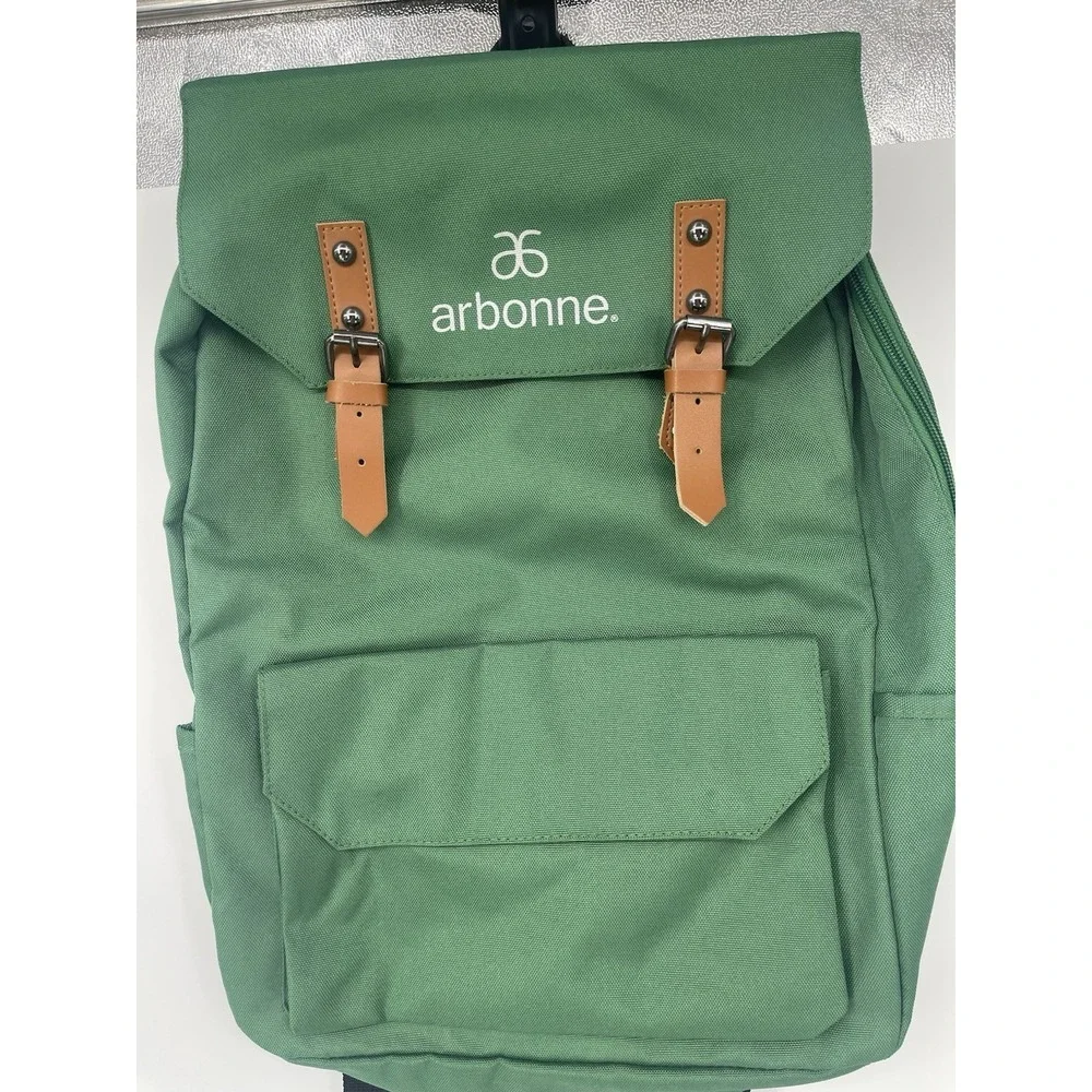 Arbonne Nature BackPack Limited Edition ~‎ Green W/Brown Straps